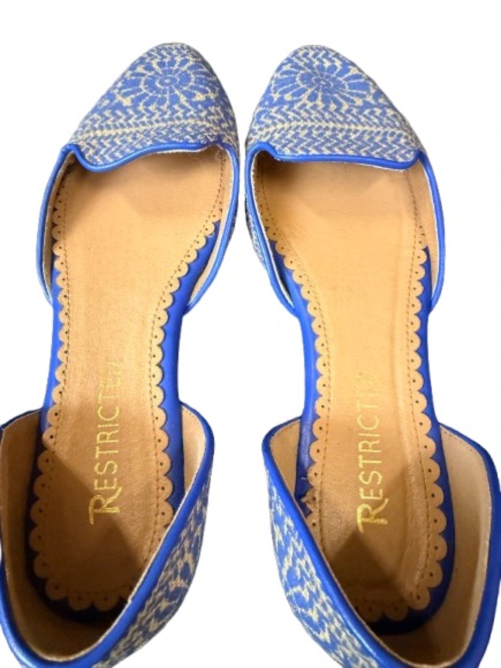 Restricted Blue Woven D’Orsay Flats Pointed Toe Boho Resort Shoes Women’s 7.5 - Picture 6 of 8